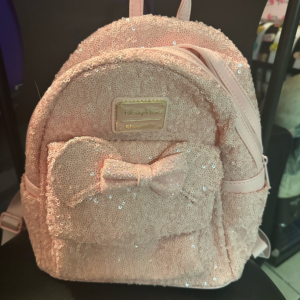 Disney Pink Sequin Backpack with Bow Accent